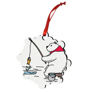 Bear fishing, Christmas ornament snowflake wooden 7.5cm