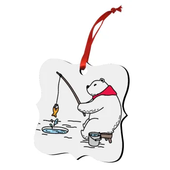 Bear fishing, Christmas ornament polygon wooden 7.5cm