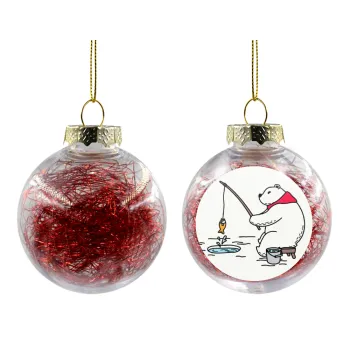 Bear fishing, Transparent Christmas tree ball ornament with red filling 8cm