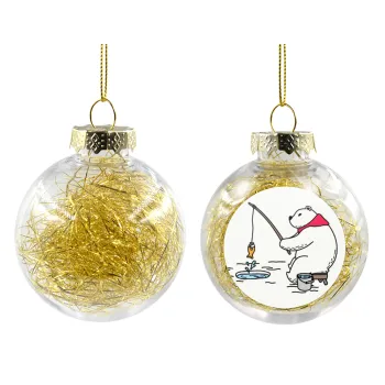 Bear fishing, Transparent Christmas tree ball ornament with gold filling 8cm