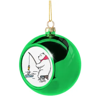 Bear fishing, Green Christmas tree ornament ball 8cm