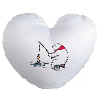 Αρκούδα ψαρεύει, Μαξιλάρι καναπέ καρδιά 40x40cm περιέχεται το  γέμισμα