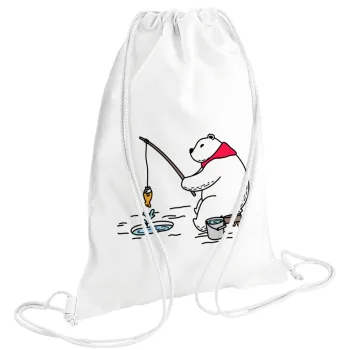 Αρκούδα ψαρεύει, Τσάντα πλάτης πουγκί GYMBAG λευκή (28x40cm)