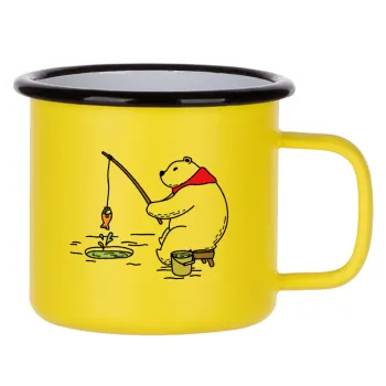 Bear fishing, Metallic enamel MATT Yellow cup 360ml