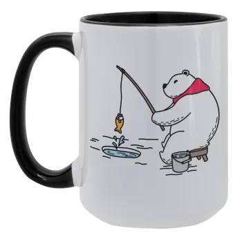 Bear fishing, Κούπα Mega 15oz, κεραμική Μαύρη, 450ml