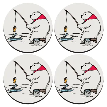 Bear fishing, SET of 4 round wooden coasters (9cm)