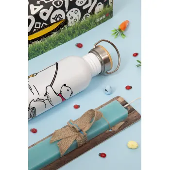 Bear fishing, Easter Set, SS Metallic water bottle (620ml, stainless steel) & scented flat Easter candle (30cm) (TURQUOISE)