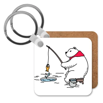 Αρκούδα ψαρεύει, Μπρελόκ Ξύλινο τετράγωνο MDF