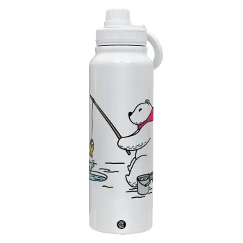 Αρκούδα ψαρεύει, Θερμός 1L Ανοξείδωτο με Βάση Κινητού & Διπλά Τοιχώματα