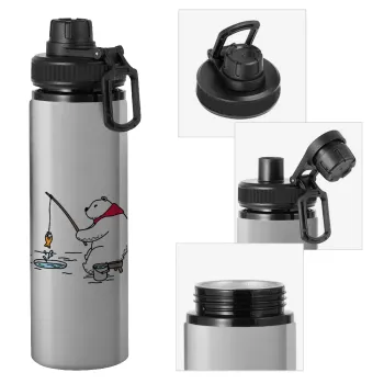 Bear fishing, Metallic water bottle with safety cap, 850ml aluminum