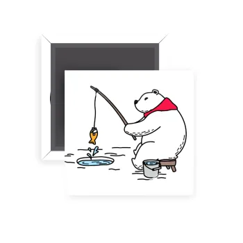 Αρκούδα ψαρεύει, Μαγνητάκι ψυγείου τετράγωνο διάστασης 5x5cm