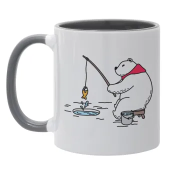 Bear fishing, Mug colored grey, ceramic, 330ml