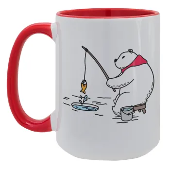 Bear fishing, Κούπα Mega 15oz, κεραμική Κόκκινη, 450ml