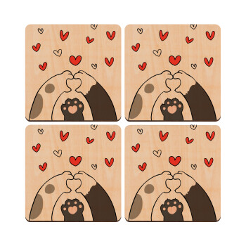 Cat paws, ΣΕΤ x4 Σουβέρ ξύλινα τετράγωνα plywood (9cm)