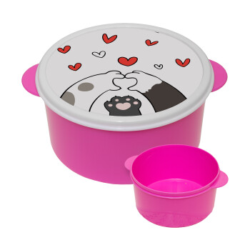 Πατούσες γάτας, ΡΟΖ παιδικό δοχείο φαγητού (lunchbox) πλαστικό (BPA-FREE) Lunch Βox M16 x Π16 x Υ8cm