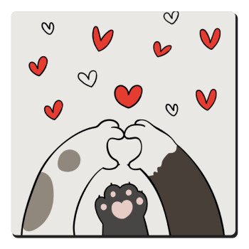 Cat paws, Τετράγωνο μαγνητάκι ξύλινο 6x6cm