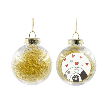 Cat paws, Transparent Christmas tree ball ornament with gold filling 8cm