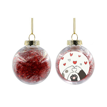 Πατούσες γάτας, Χριστουγεννιάτικη μπάλα δένδρου διάφανη με κόκκινο γέμισμα 8cm