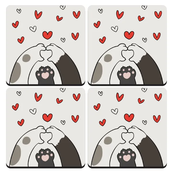 Cat paws — Set of 4 square wooden coasters (9cm)