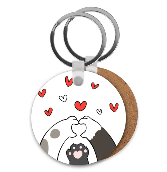 Cat paws — Round wooden MDF keychain, Ø5cm