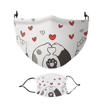 Cat paws, Μάσκα υφασμάτινη Ενηλίκων πολλαπλών στρώσεων με υποδοχή φίλτρου