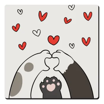 Cat paws, Τετράγωνο μαγνητάκι ξύλινο 6x6cm