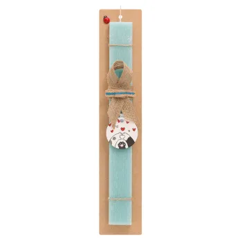 Cat paws, Easter Set, wooden keychain & aromatic flat Easter candle (30cm) (TURQUOISE)