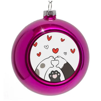 Cat paws, Purple Christmas tree ornament bauble 8cm