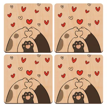 Πατούσες γάτας, ΣΕΤ x4 Σουβέρ ξύλινα τετράγωνα plywood (9cm)