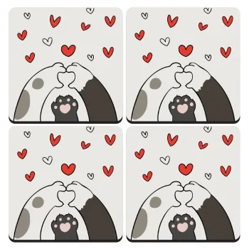 Cat paws, ΣΕΤ 4 Σουβέρ ξύλινα τετράγωνα (9cm)