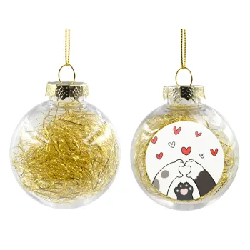 Πατούσες γάτας, Στολίδι Χριστουγεννιάτικη μπάλα δένδρου διάφανη με χρυσό γέμισμα 8cm
