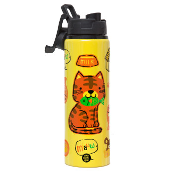 Cats and Fishes, Metallic water bottle with safety lid, 850ml aluminum