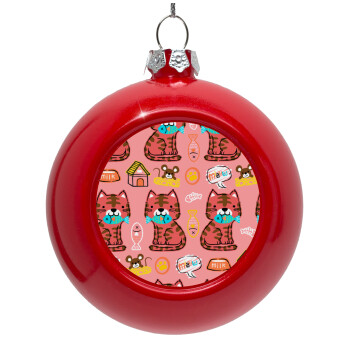 Cats and Fishes, Red Christmas tree ornament bauble 8cm