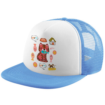 Cats and Fishes, Καπέλο παιδικό Soft Trucker με Δίχτυ ΓΑΛΑΖΙΟ/ΛΕΥΚΟ (POLYESTER, ΠΑΙΔΙΚΟ, ONE SIZE)