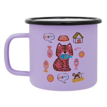 Cats and Fishes, Κούπα Μεταλλική εμαγιέ ΜΑΤ Light Pastel Purple 360ml