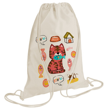 Cats and Fishes, Τσάντα πλάτης πουγκί GYMBAG natural (28x40cm)