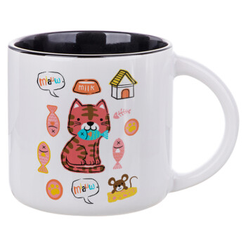 Cats and Fishes, Κούπα κεραμική 400ml Λευκή/Μαύρη