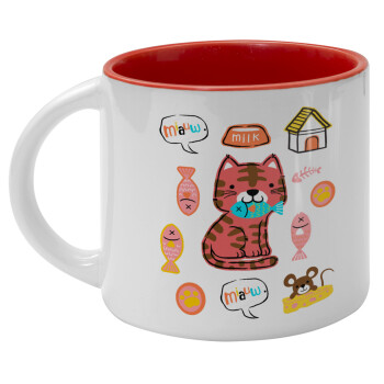 Cats and Fishes, Κούπα κεραμική 400ml Λευκή/Κόκκινη
