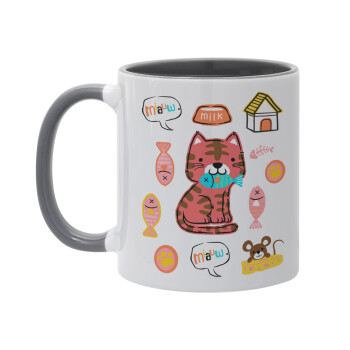 Cats and Fishes, Mug colored grey, ceramic, 330ml