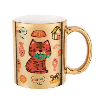 Cats and Fishes, Mug ceramic, gold mirror, 330ml
