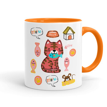 Cats and Fishes, Mug colored orange, ceramic, 330ml