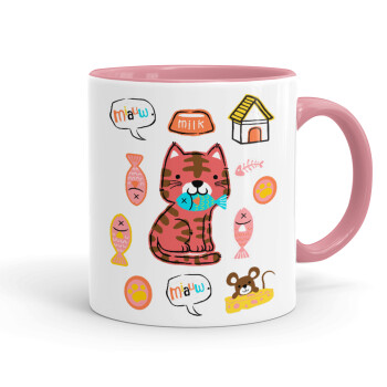 Cats and Fishes, Mug colored pink, ceramic, 330ml