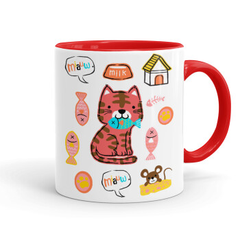 Cats and Fishes, Mug colored red, ceramic, 330ml
