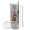 Tumbler stainless steel Silver 600ml, with metal straw & cleaning brush