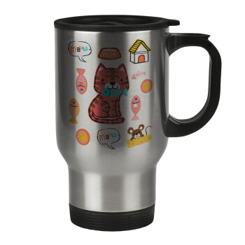 Cats and Fishes, Stainless steel travel mug with lid, double wall 450ml