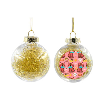 Cats and Fishes, Transparent Christmas tree ball ornament with gold filling 8cm