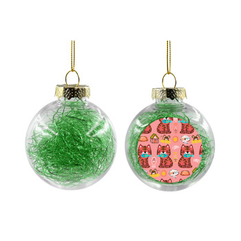 Cats and Fishes, Χριστουγεννιάτικη μπάλα δένδρου διάφανη με πράσινο γέμισμα 8cm