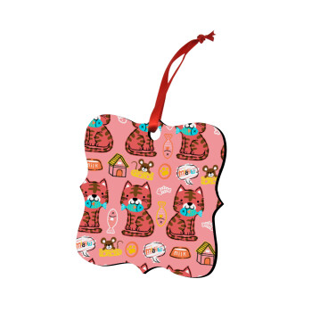 Cats and Fishes, Christmas ornament polygon wooden 7.5cm