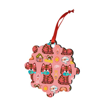 Cats and Fishes, Christmas ornament snowflake wooden 7.5cm