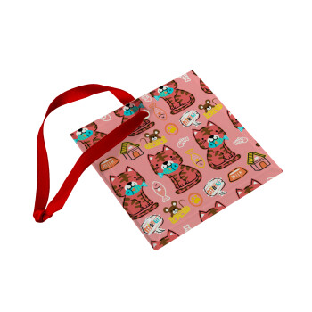 Cats and Fishes, Christmas ornament, glass square ornament 9x9cm